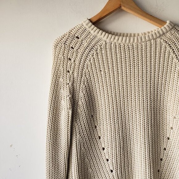 5/$100 SALE - 360 Sweater  Ivory Chunky Knit Cuffed Sleeve - Picture 5 of 7
